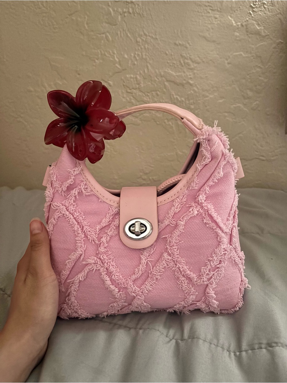 Chic Pink Textured Mini Shoulder Bag with crossbody strap